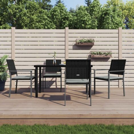 Ensemble Table et Chaise de Jardin Contemporain  Ensemble à manger de jardin 5 pcs coussins résine tressée acier 38450
