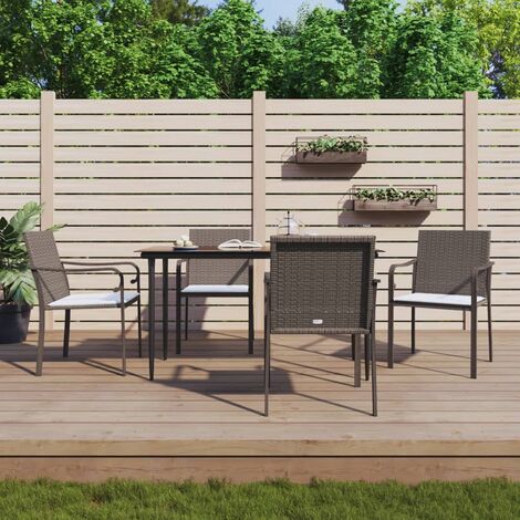 Ensemble Table et Chaise de Jardin Contemporain  Ensemble à manger de jardin 5 pcs coussins résine tressée acier 92048