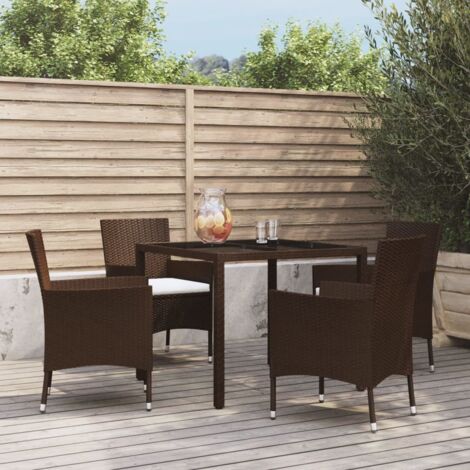 Ensemble Table et Chaise de Jardin Contemporain  Ensemble à manger de jardin 5 pcs et coussins marron poly rotin 73411