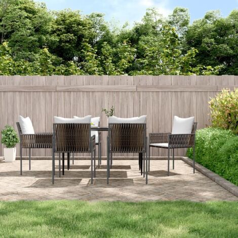 Ensemble Table et Chaise de Jardin Contemporain  Ensemble à manger de jardin 7 pcs coussins résine tressée acier 40628