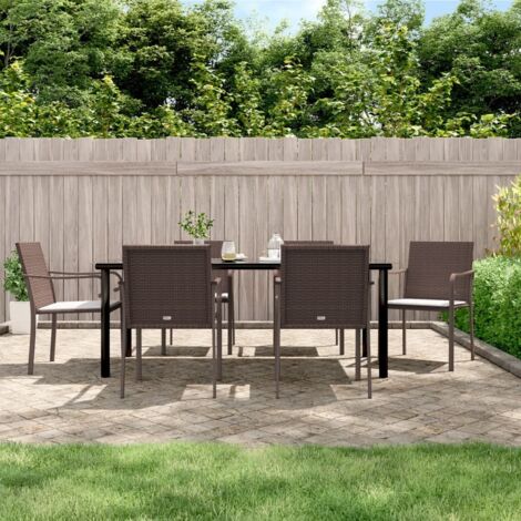 Ensemble Table et Chaise de Jardin Contemporain  Ensemble à manger de jardin 7 pcs coussins résine tressée acier 40929