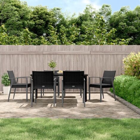 Ensemble Table et Chaise de Jardin Contemporain  Ensemble à manger de jardin 7 pcs coussins résine tressée acier 43531