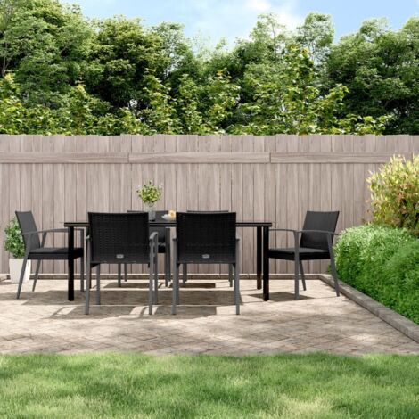Ensemble Table et Chaise de Jardin Contemporain  Ensemble à manger de jardin 7 pcs coussins résine tressée acier 66413