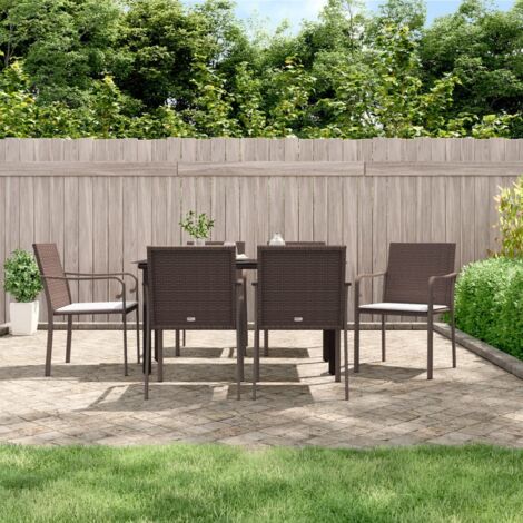 Ensemble Table et Chaise de Jardin Contemporain  Ensemble à manger de jardin 7 pcs coussins résine tressée acier 72464