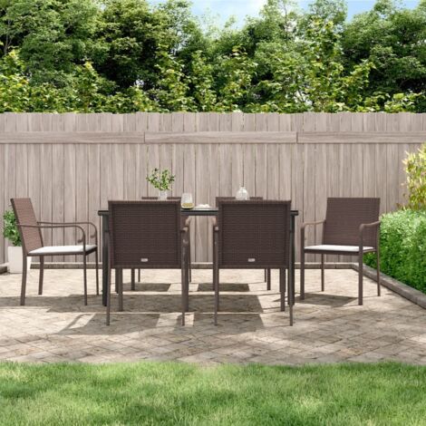 Ensemble Table et Chaise de Jardin Contemporain  Ensemble à manger de jardin 7 pcs coussins résine tressée acier 76626