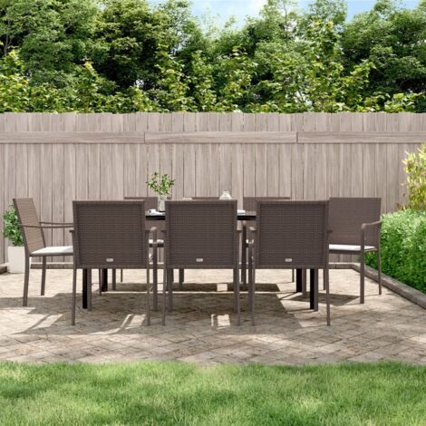 Ensemble Table et Chaise de Jardin Contemporain  Ensemble à manger de jardin 9 pcs coussins résine tressée acier 20085