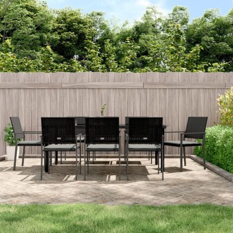 Ensemble Table et Chaise de Jardin Contemporain  Ensemble à manger de jardin 9 pcs coussins résine tressée acier 64147