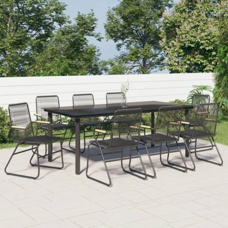 Ensemble Table et Chaise de Jardin Contemporain  Ensemble à manger de jardin 9 pcs noir rotin PVC 40280
