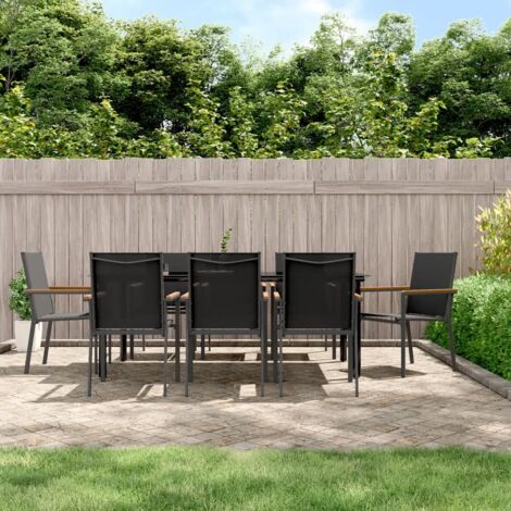 Ensemble Table et Chaise de Jardin Contemporain  Ensemble à manger de jardin 9 pcs noir textilène et acier 18351