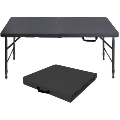 Ensemble table et chaise de jardin pliant portable-125 cm avec poignée-Hauteur réglable-Capacité 135 kg-Noir 125 x 61 x 58-74 (cm)