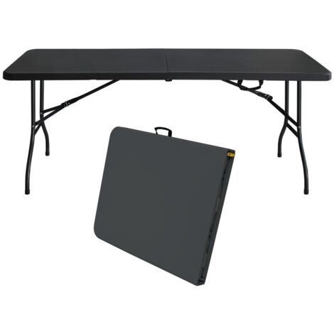 Ensemble table et chaise de jardin pliant-robuste-180cm-portable-multifonction-intérieur/extérieur-charge 135kg-Noir-180x73.6x73.6(cm)