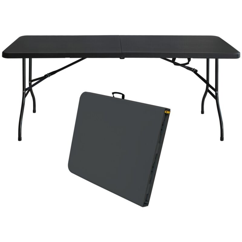 Ensemble table et chaise de jardin pliant-robuste-180cm-portable-multifonction-intérieur/extérieur-charge 135kg-Noir-180x73.6x73.6(cm)