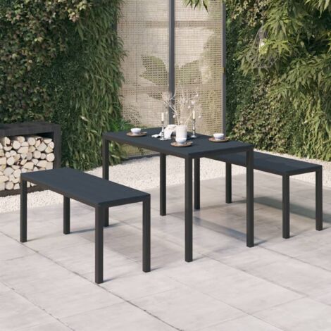 Ensemble Table et Chaise de Jardin  Salon de jardin 3 pcs Acier et WPC Noir 54283
