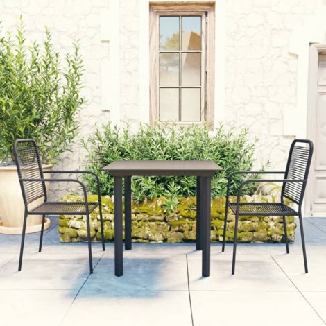 Ensemble Table et Chaise de Jardin  Salon de jardin 3 pcs Noir Verre et acier 69237