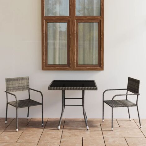 Ensemble Table et Chaise de Jardin Salon de jardin 3 pcs Résine tressée Anthracite et gris 14289
