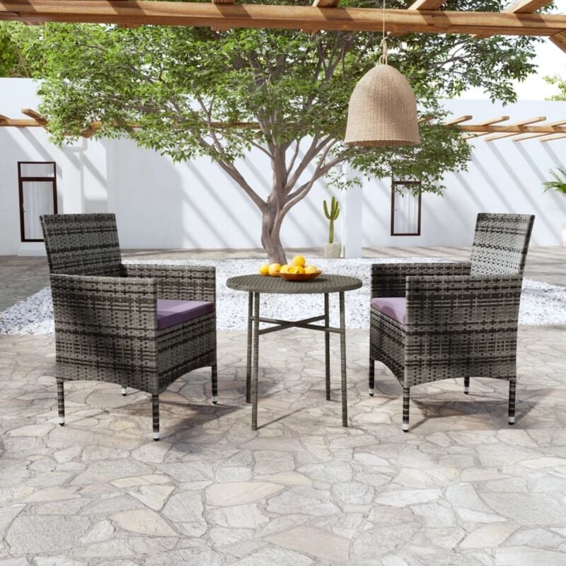 Maison Chic - Ensemble Table et Chaise de Jardin Salon de jardin 3 pcs Résine tressée Gris 38786
