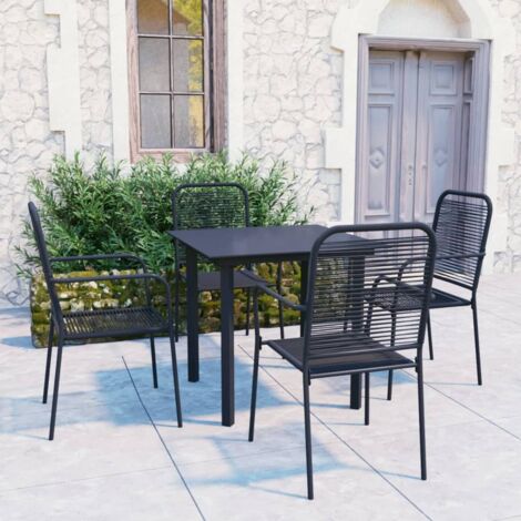 Ensemble Table et Chaise de Jardin  Salon de jardin 5 pcs Noir Verre et acier 67931