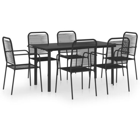 Ensemble Table et Chaise de Jardin  Salon de jardin 7 pcs Noir Verre et acier 35647