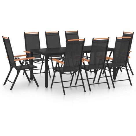 Ensemble Table et Chaise de Jardin  Salon de jardin 9 pcs Aluminium Noir 40067