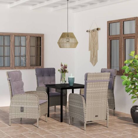 Ensemble Table et Chaise de Jardin  Salon de jardin avec coussins 5 pcs Gris et noir 67907