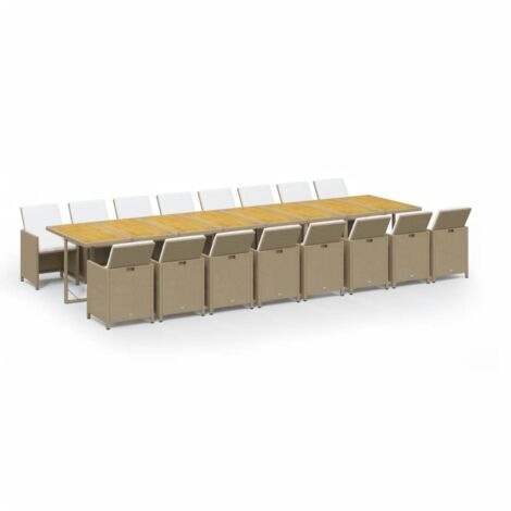 Ensemble Table et Chaise de Jardin Salon de jardin coussins 17 pcs Beige Résine tressée 72531