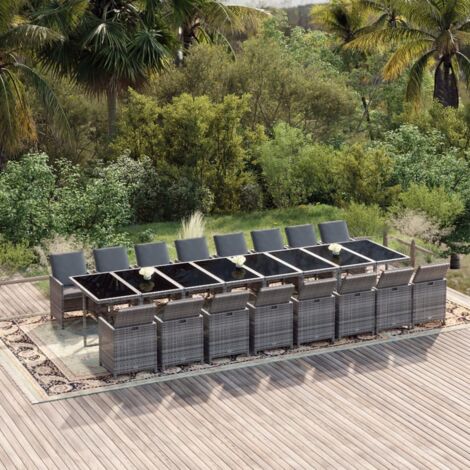 Ensemble Table et Chaise de Jardin Salon de jardin coussins 17 pcs Gris Résine tressée 34524