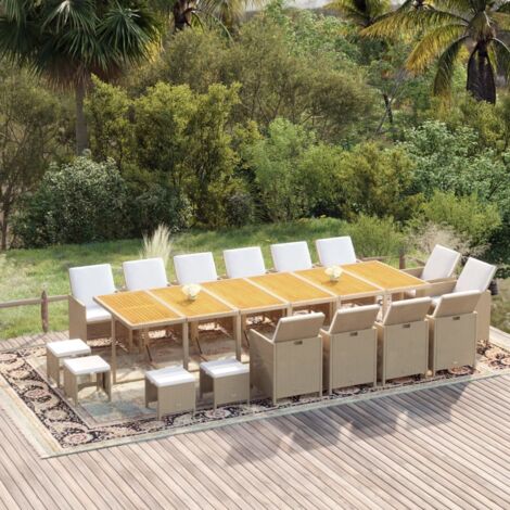Ensemble Table et Chaise de Jardin Salon de jardin coussins 17 pcs Résine tressée Beige 70465