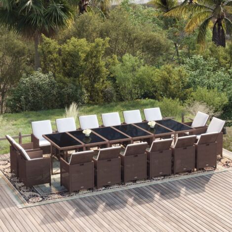 Ensemble Table et Chaise de Jardin Salon de jardin coussins 17 pcs Résine tressée Marron 96036