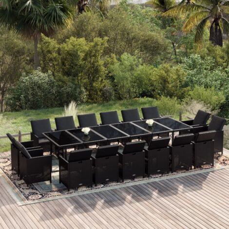 Ensemble Table et Chaise de Jardin Salon de jardin coussins 17 pcs Résine tressée Noir 69415
