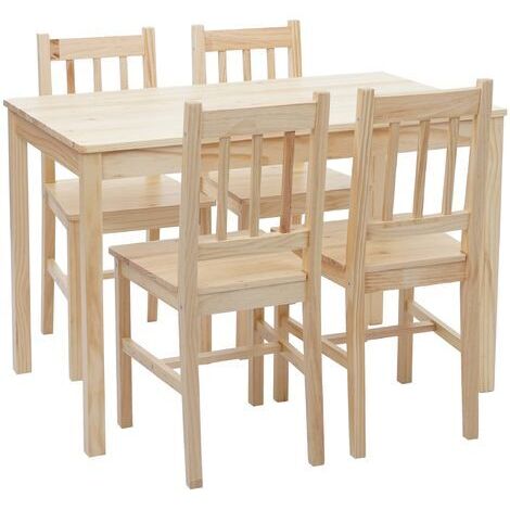 Ensemble table et chaises 4 places – Bois de pin massif – Style rustique – Dimensions table 110x64cm – Finition lasure - HHG-469
