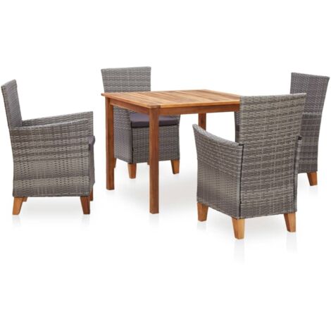 Ensemble Table et Chaises 5 pcs Ensemble Table à manger + 4 chaises Résine tressée et bois d'acacia Gris 14352