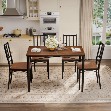 Ensemble table et chaises 5 Pièces - Finition Noyer 110 cm - Coin Repas pour Cuisine et Salon - Design Moderne, Noir