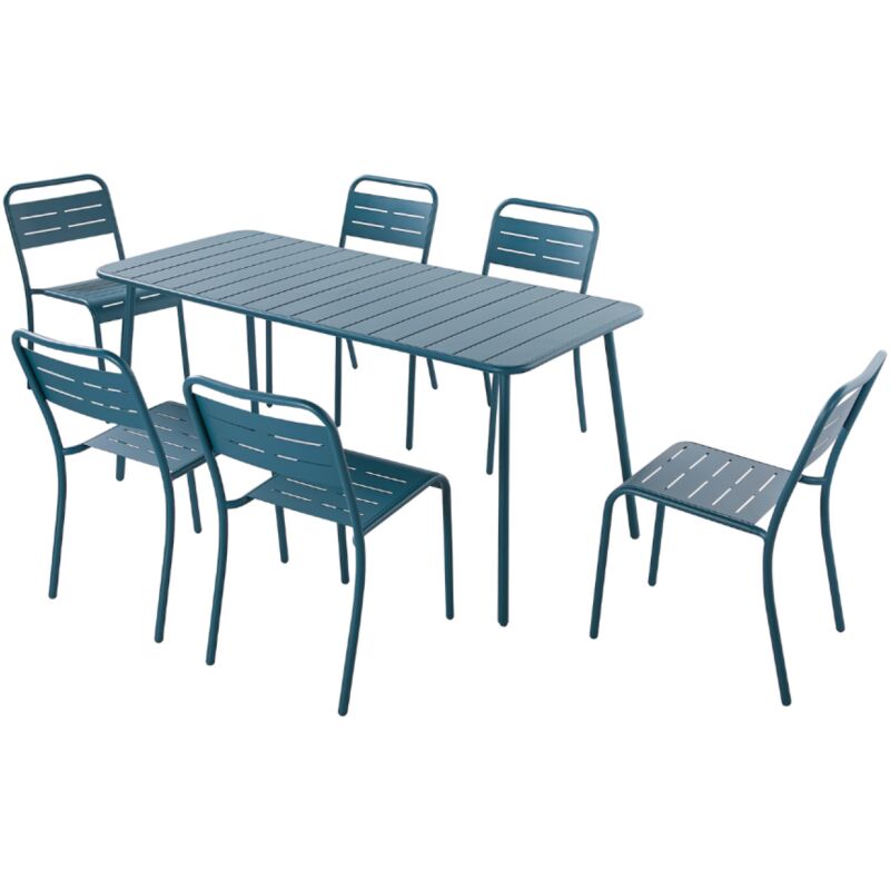 Concept-usine - bergame - Ensemble table et chaises 6 personnes bleu