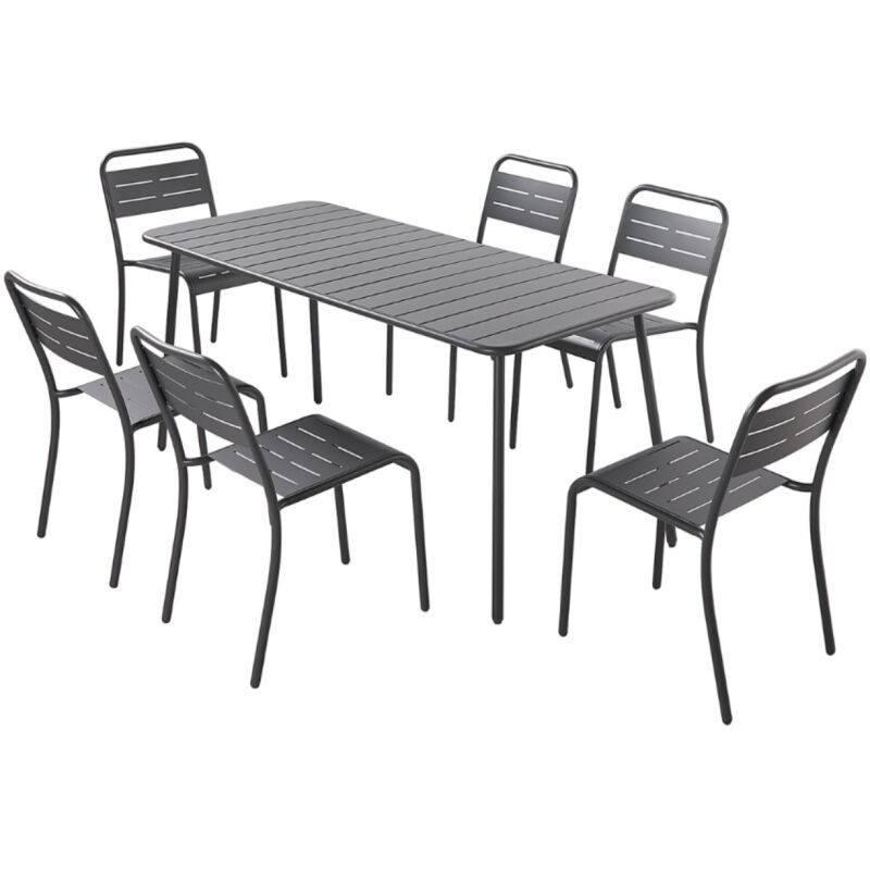Concept-usine - bergame -Ensemble table et chaises 6 personnes gris foncé