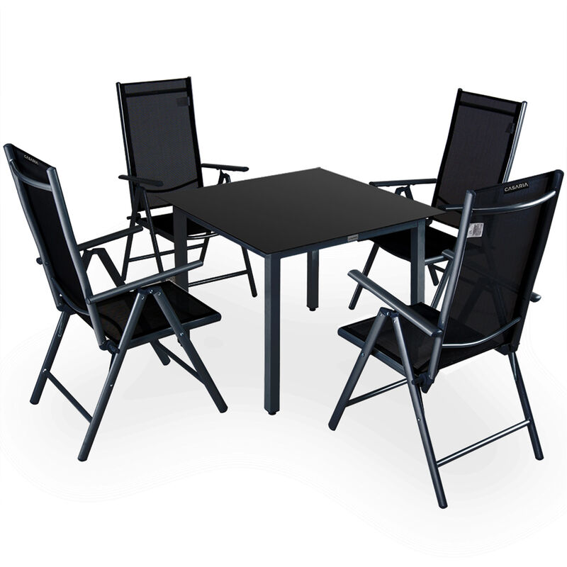 Casaria - Salon de jardin aluminium Anthracite/argent Ensemble table et 4 chaises Anthracite