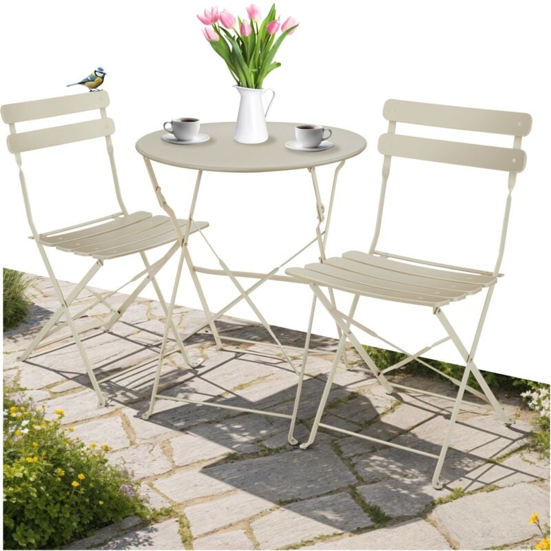 Tectake - Ensemble table et chaises bistrot Frieda, pliable pour 2 personnes - crème