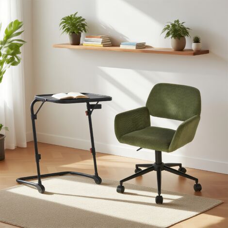 Ensemble table et chaises : chaise vert (hauteur réglable, pivotante) + table pliante noire à angle réglable