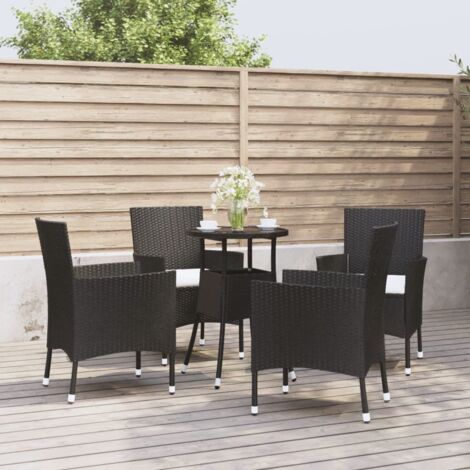 Ensemble Table et Chaises de jardin 3 pcs  Ensemble de bistro de jardin 5 pcs coussins noir poly rotin 68364