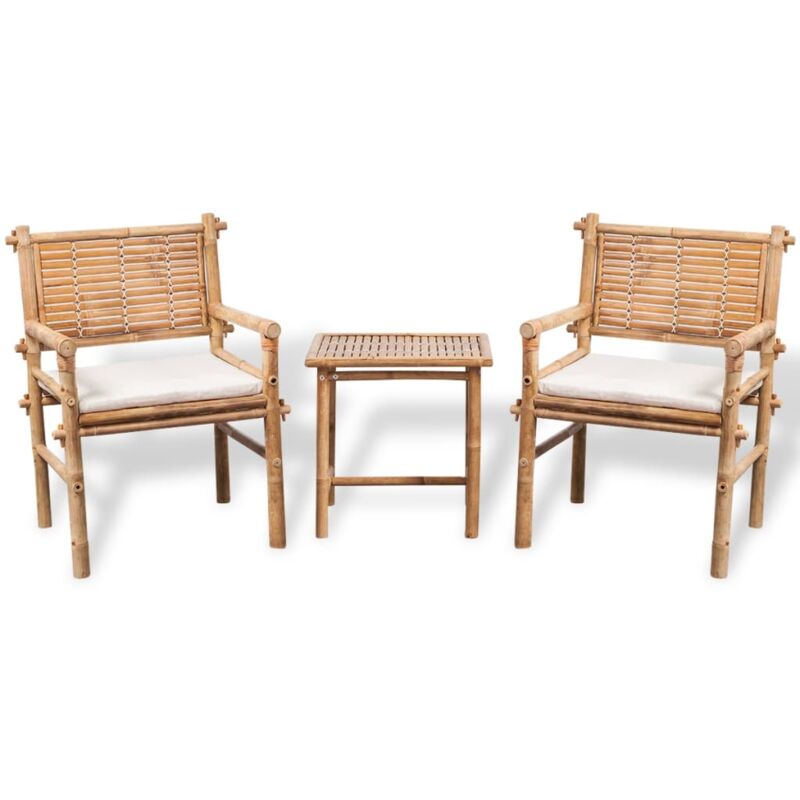Maison Chic - Ensemble Table et Chaises de jardin 3 pcs Mobilier de bistro avec coussins Bambou 80090