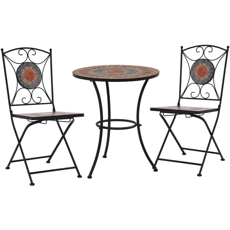 Maison Chic - Ensemble Table et Chaises de jardin 3 pcs Mobilier de bistro mosaïque Carreau céramique Orange/Gris 48470