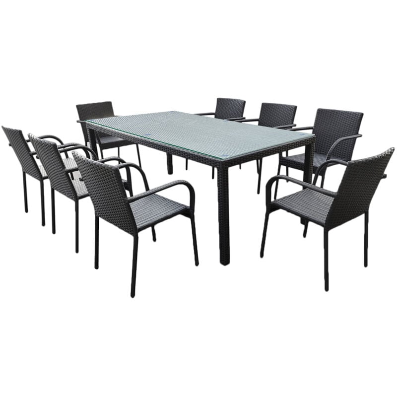Petits-meubles - Ensemble table et chaises de jardin 8 personnes Rio Noir