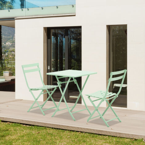 Ensemble table et chaises de jardin pliables en métal vert