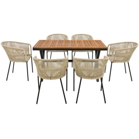 Ensemble table et chaises de jardin six chaises une table repose pieds coussins assis