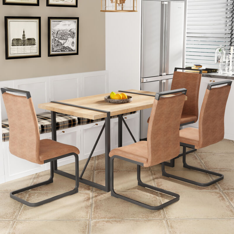 Ensemble de table de salle à manger rectangulaire avec 4 chaises, marron