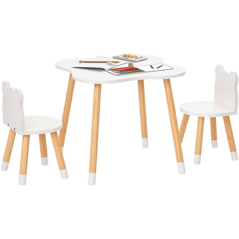 Ensemble table et chaises enfant design scandinave motif ourson bois pin mdf blanc
