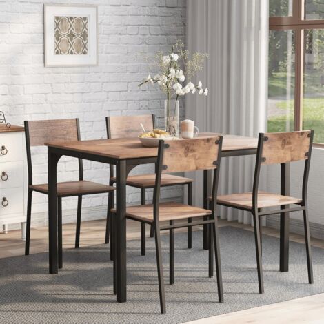 Ensemble table et chaises-Ensemble salle à manger 4 chaises-Bois vintage brun-Pour balcon-salon-Table extensible-108x65x75(cm)
