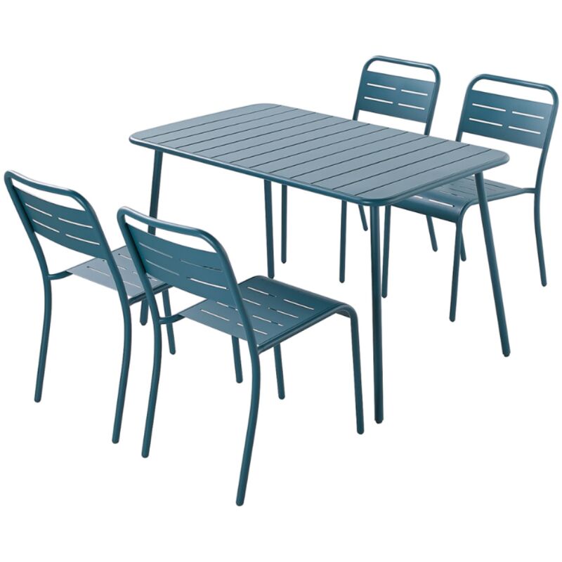 BERGAME - Ensemble table et chaises bleu 4/6 places