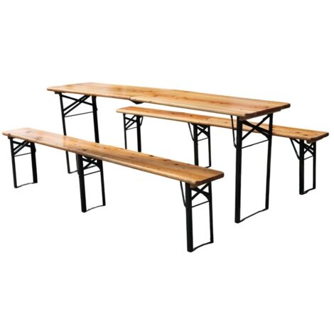 Ensemble table et chaises pliant extérieur 220cm-2 bancs bière-pin massif-résistant intempéries-200kg-220x50x78(cm)