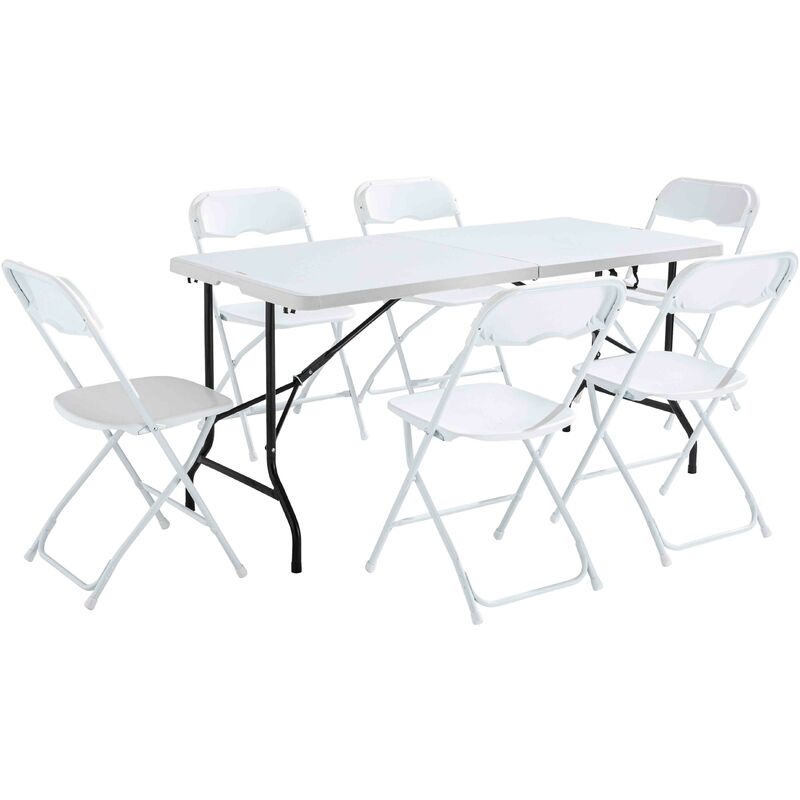 Ensemble Table et chaises pliantes de jardin 152cm - Blanc