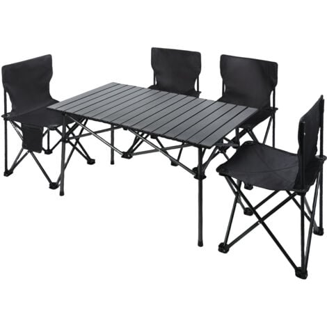 FIANAO Ensemble table et chaises pliantes d'extérieur, camping 1 table 4 chaises, facile à transporter, noir.